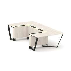 Steel Meet Стол переговорный П-образный KMK-PR.B.SP-07P Денвер Светлый/Ваниль Глянец/Металл Черный 1