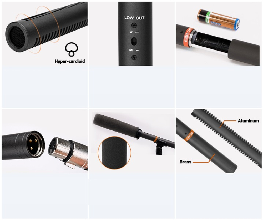 E-IMAGE PM-876 Professional shotgun microphone, middle, 19*285 mm. Микрофон