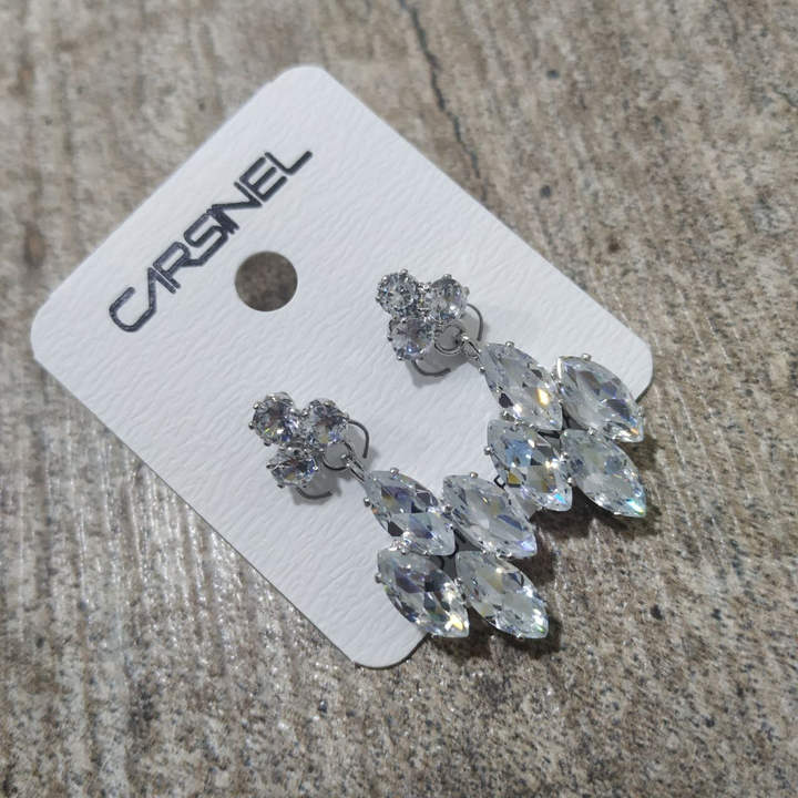 Серьги-гвоздики Cubic Zirconia 3 круга подвеска 4 кристалла форма лист цвет прозрачный металл серебристый