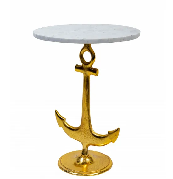 Кофейный столик Anchor Ø38х55 см, золото, белый мрамор