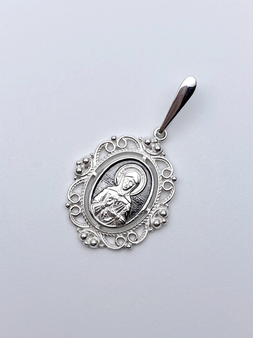 Образок из серебра/Чернение/С подвижным ухом/Матрона