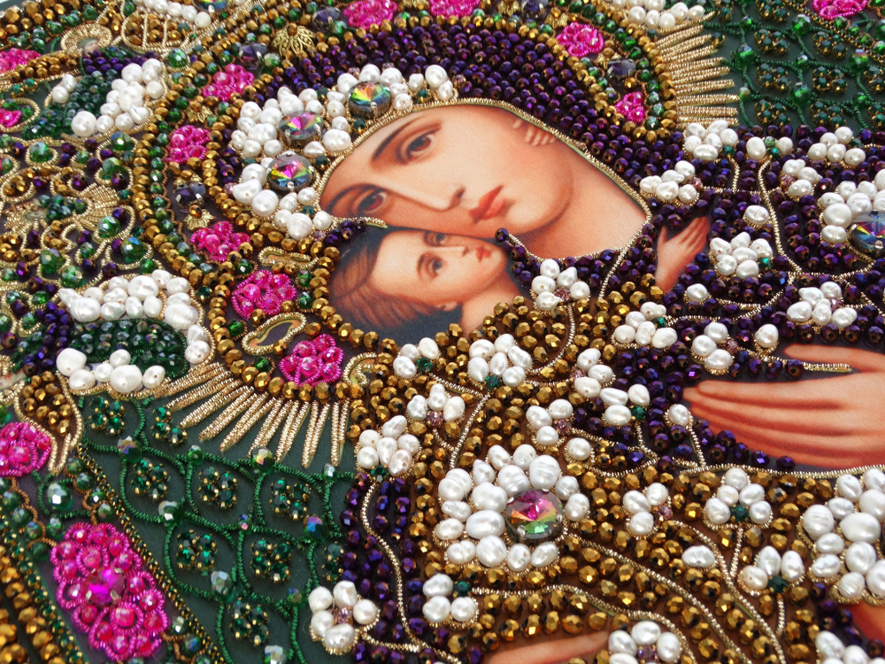 Принт-И19 Ткань с нанесенной авторской схемой Богородица "Феодоровская"