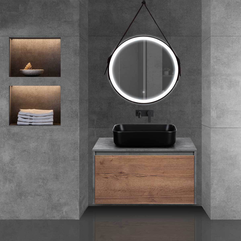 Тумба под раковину Vincea Mesa 800 подвесная, 1 выкатной/1 скрытый ящик soft close, T.Oak + Beton