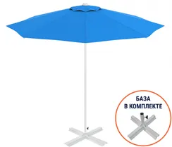 Зонт пляжный со стационарной базой Kiwi Clips&Base, Ø250 см, белый, голубой