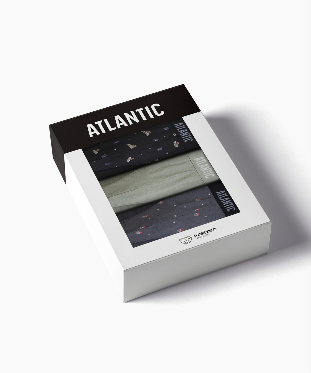 Мужские трусы слипы спорт Atlantic, набор 3 шт., хлопок, черные + светло-зеленые + графитовые, 3MP-194