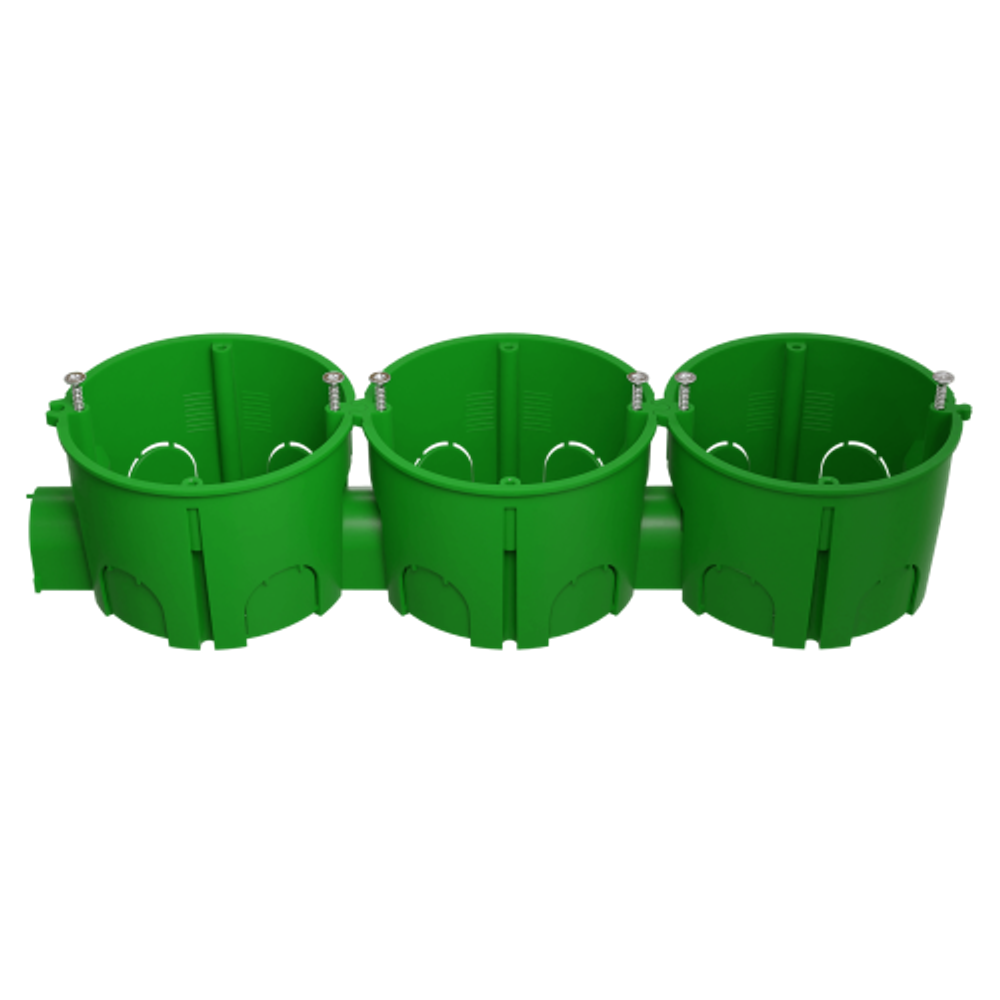 Коробка установочная ЭРА KUTS1-68-45-green зеленая 68х45мм для твердых стен с саморезами, один стыковочный узел IP20 | Коробки монтажные установочные для твердых стен