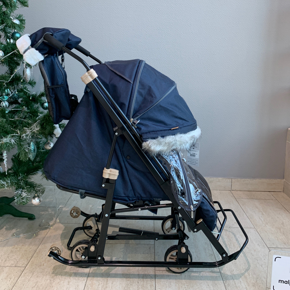 Санки - коляска Galaxy Glory Gloss Лен темно-синий арт. GGGТС