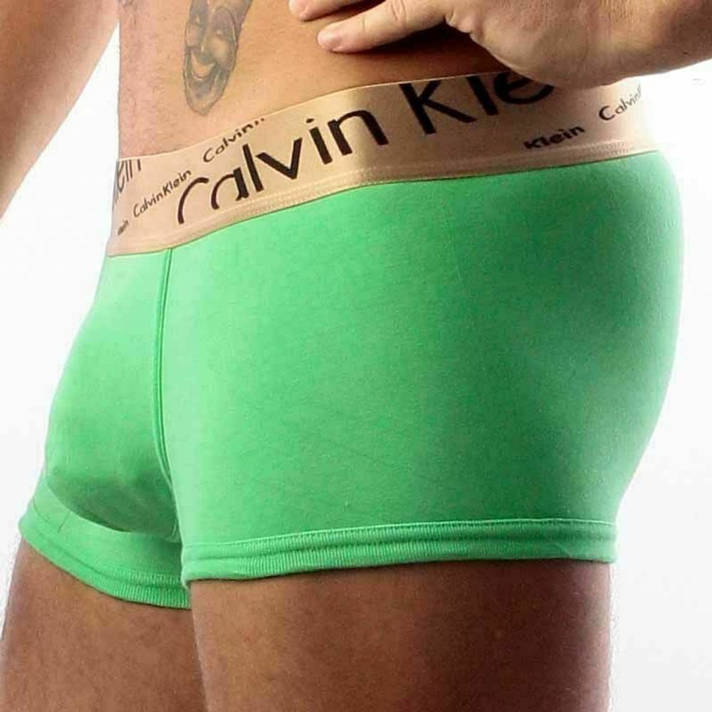 Мужские трусы хипсы зеленые с косой резинкой Calvin Klein Bronze Boxer Italics Green