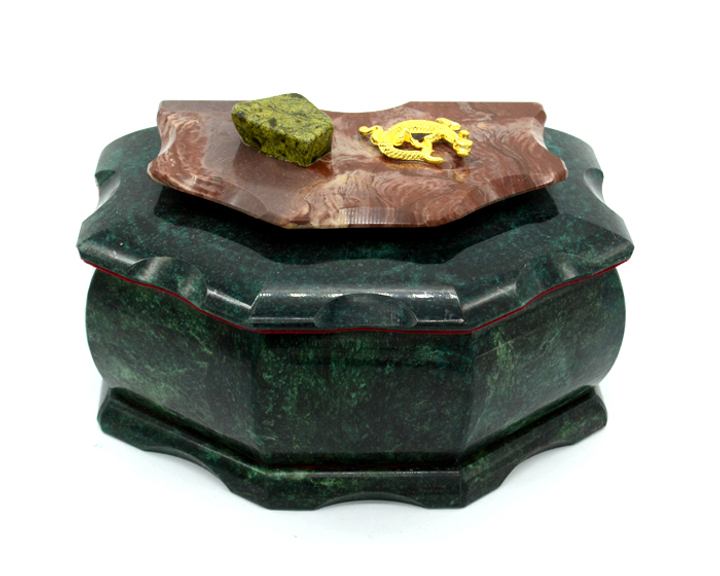 Ларец Ящерица, б/ф, змеевик, зеркало, бархат, 145x100x75 мм