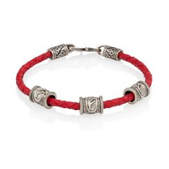 Браслет гайтан красный 3 мм с тремя рунами Феху Мельхиор