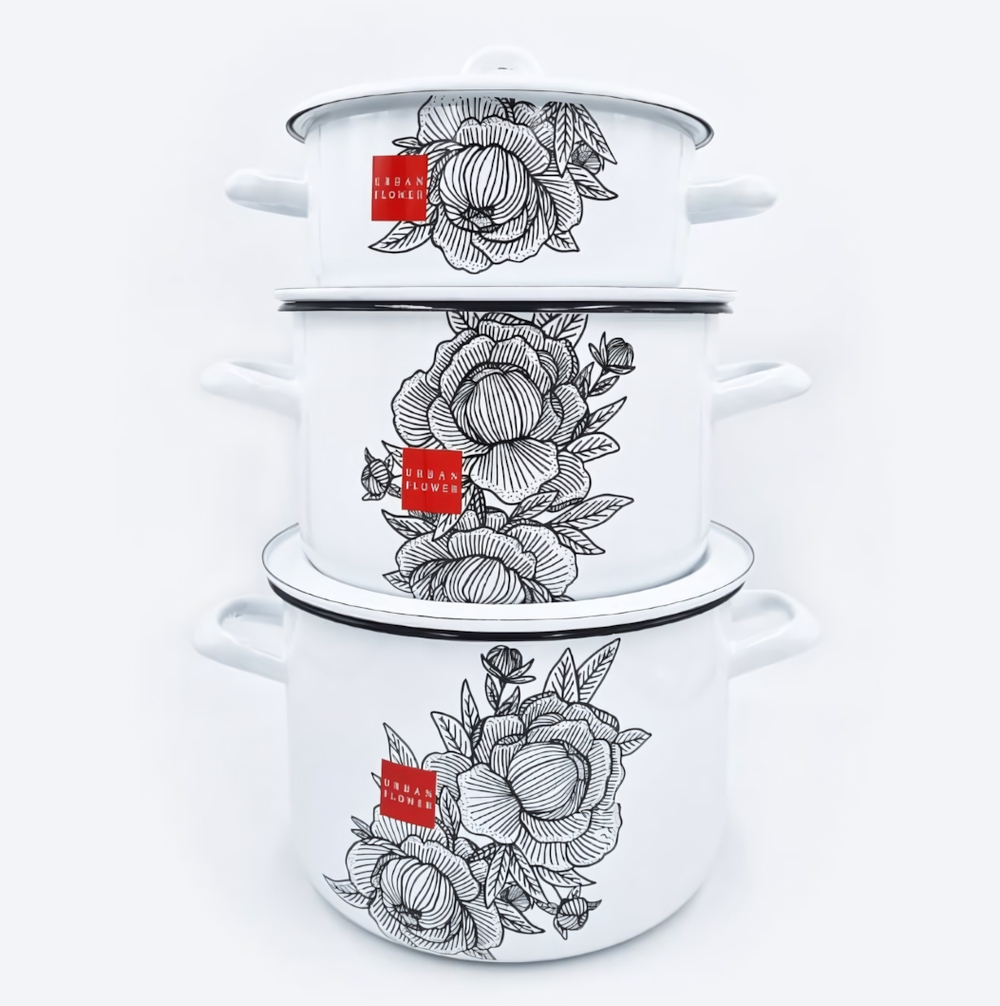 Набор кастрюль эмалированных 1,5 л; 3 л; 4,5 л URBAN FLOWER цилиндрический