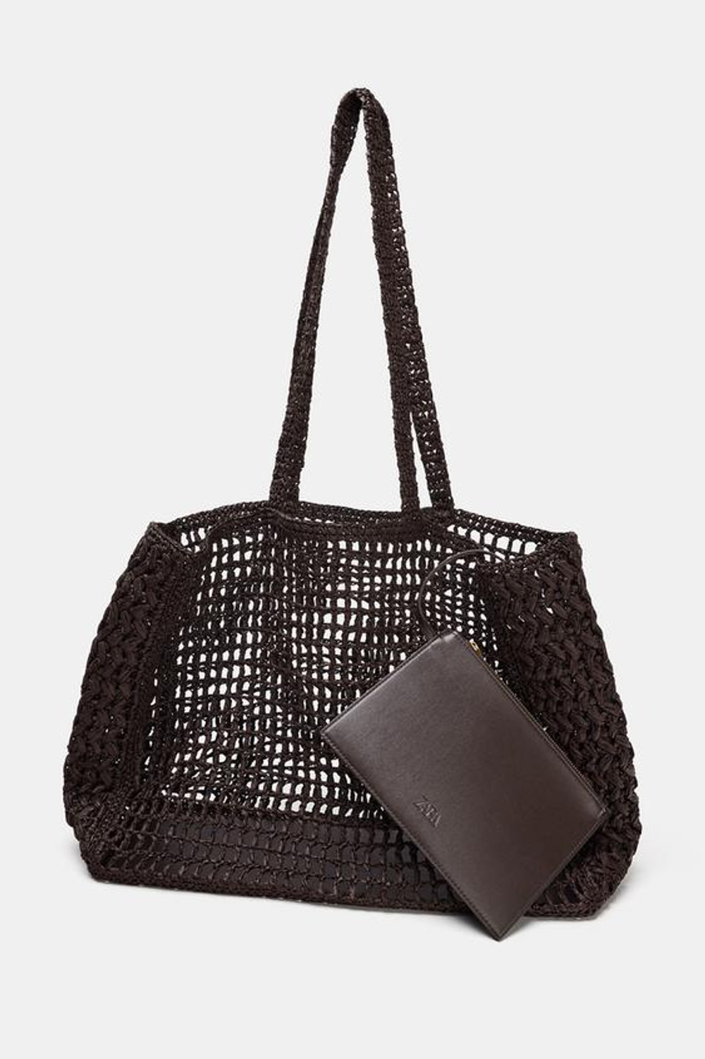 ZARA БОЛЬШАЯ ПЛЕТЕНАЯ СУМКА-ТОУТ, КОРИЧНЕВЫЙ