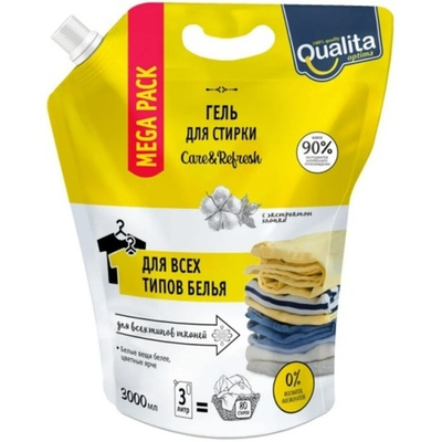 QUALITA Гель д/стирки 3000мл.Универсальный (дойпак)