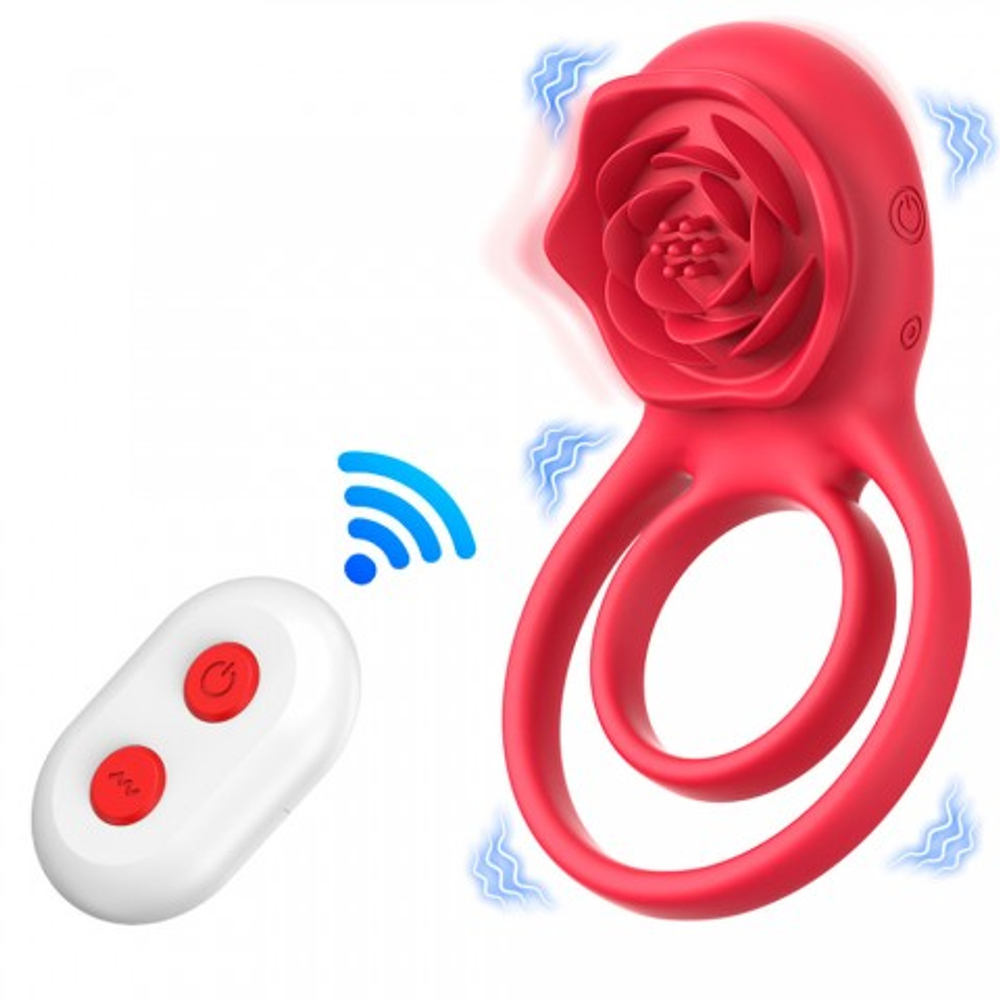 Двойное эрекционное кольцо с вибрацией и стимулятором клитора Rose