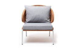 "Милан" кресло плетеное из роупа, каркас алюминий светло-серый (RAL7035) муар, роуп оранжевый меланж круглый, ткань светло-серая