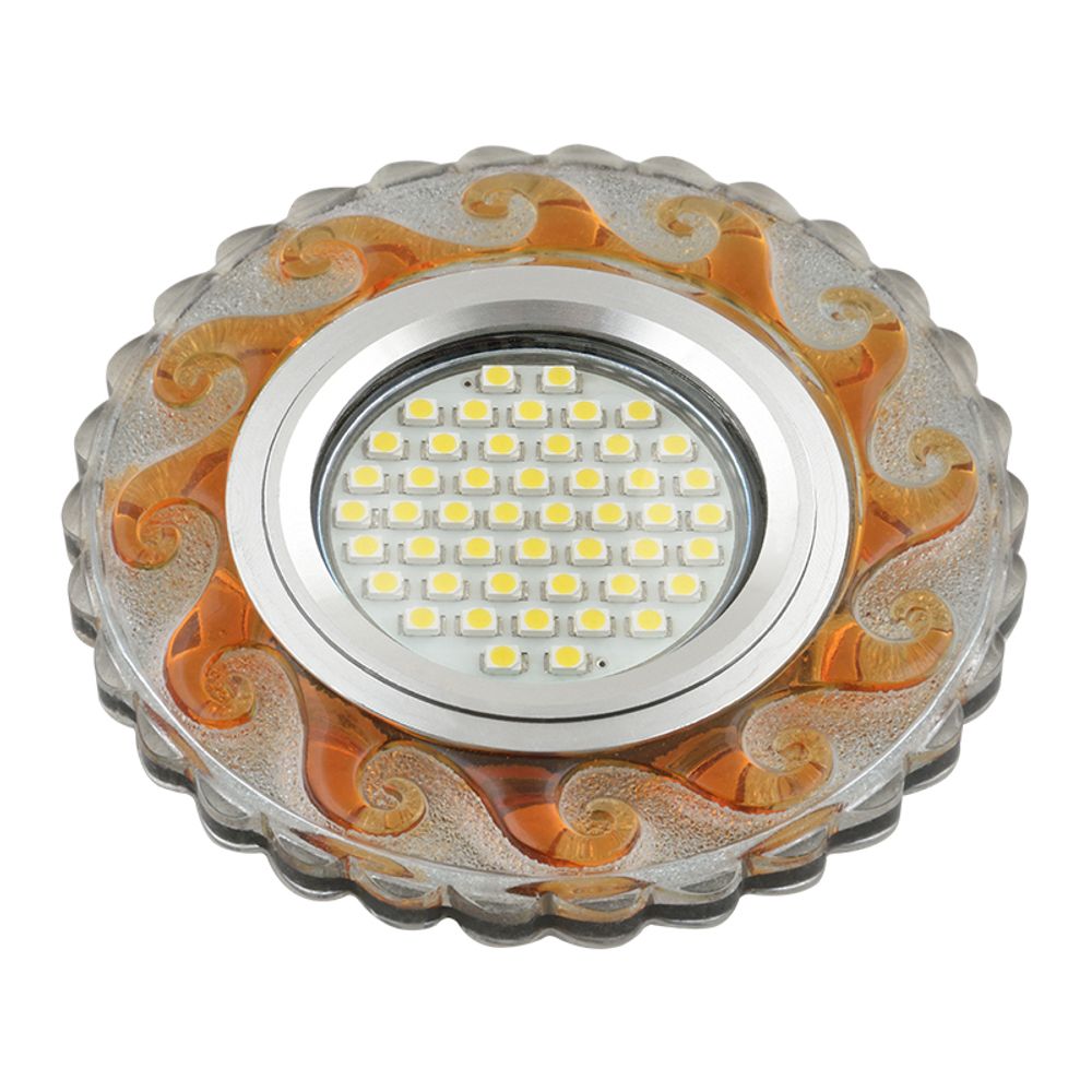 DLS-L139 GU5.3 GLASSY/TEA Светильник декоративный встраиваемый, серия Luciole. Без лампы, GU5.3. Доп. светодиодная подсветка 3Вт. Стекло. Зеркальный/п