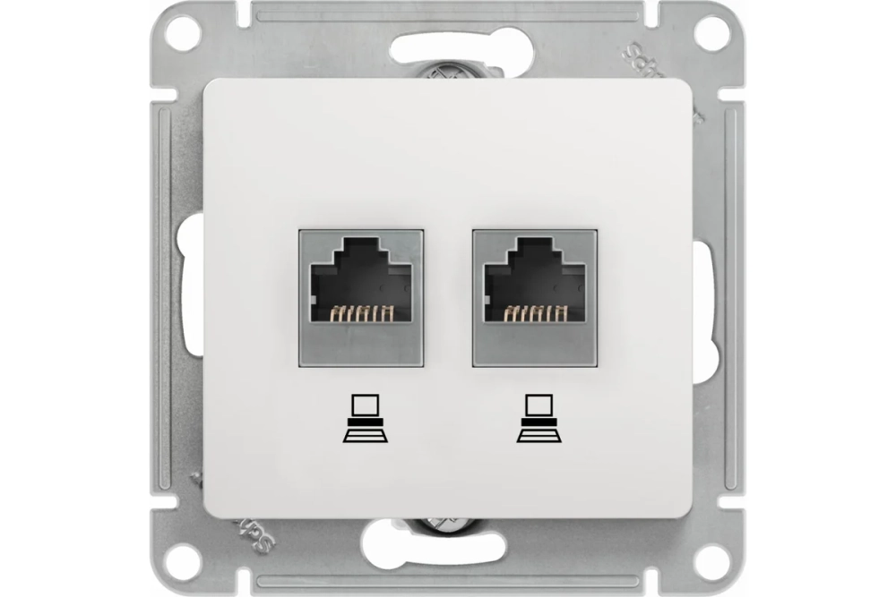 Механизм компьютерной розетки Systeme Electric 2-м Glossa RJ45+RJ45 кат.5е белый SchE GSL000185KK 463574