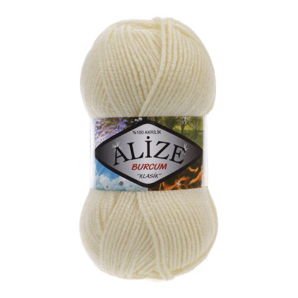 Пряжа Alize (Ализе) Burcum Klasik / уп.5 мот. по 100 г, 210м, 001 кремовый A