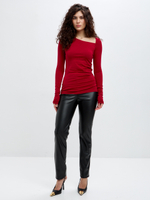 Брусничный лонгслив Джейн с асимметричным вырезом