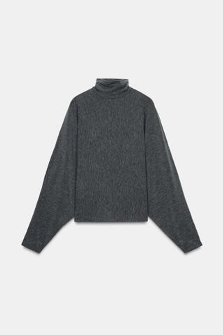 ZARA ФУТБОЛКА С ВОРОТНИКОМ-СТОЙКОЙ, СЕРЫЙ