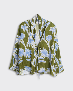 Рубашка на завязках из вискозы цветы зеленый