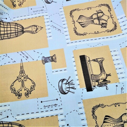 Ткань для пэчворка  ВЕК МОДЫ (манекены в корич.квадратах-1)  112 см  100% хлопок