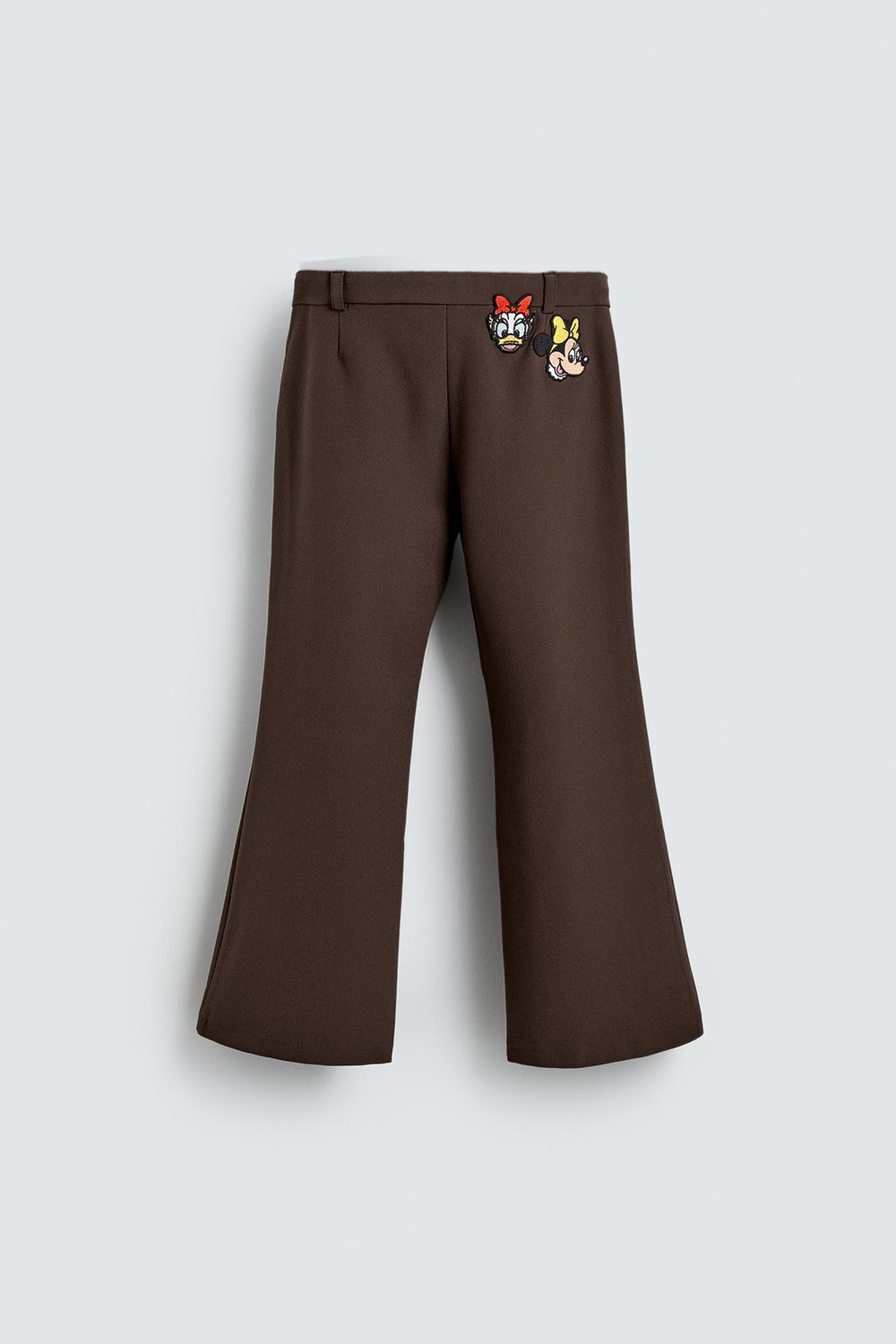 ZARA X DISNEY БРЮКИ КЛЕШ С НАШИВКАМИ, КОРИЧНЕВЫЙ