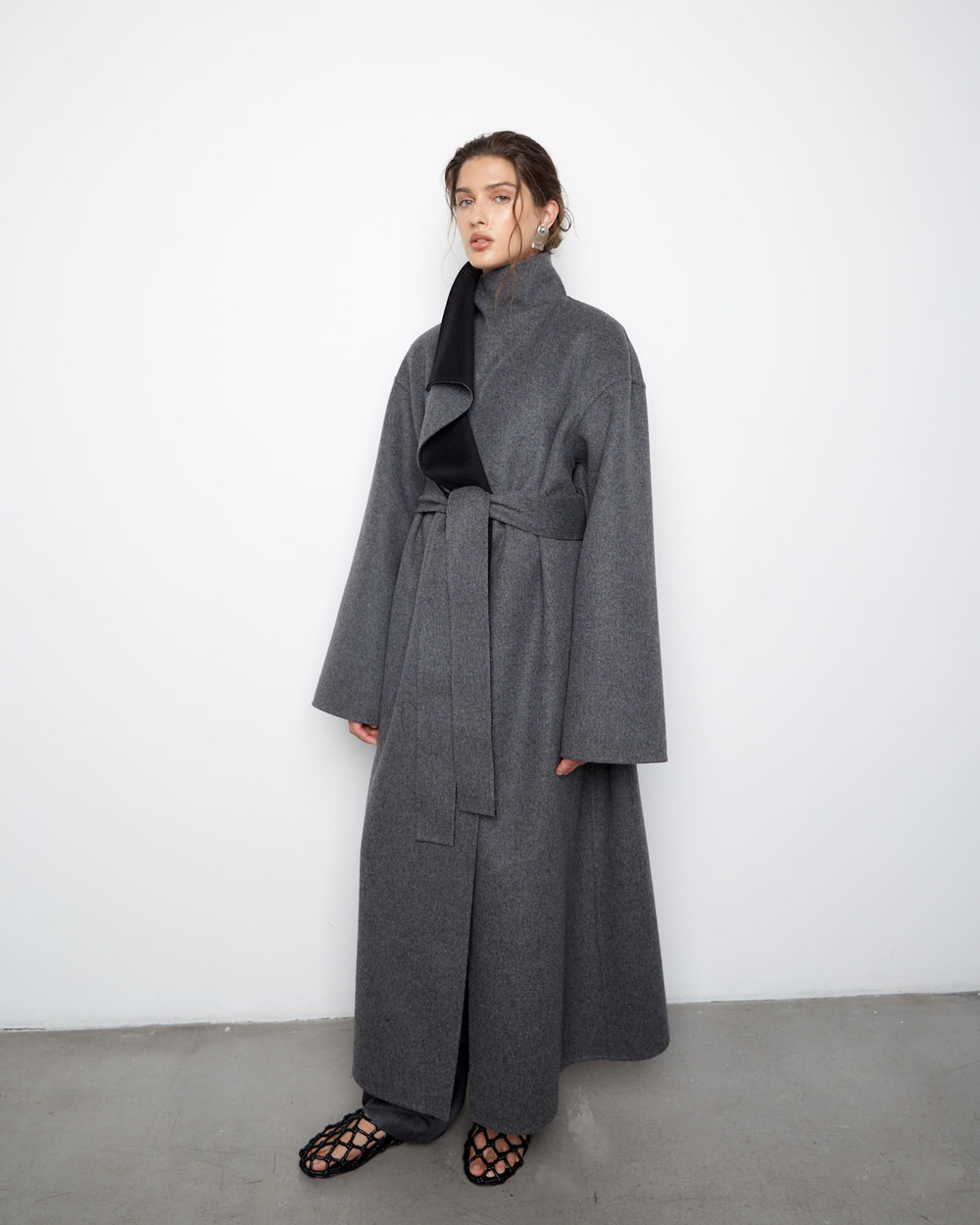 Пальто двухстороннее из шерсти Берберри серый/черный