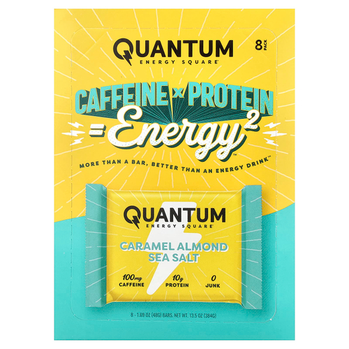 Quantum Energy Square, Морская соль с карамелью и миндалем, 8 энергетических батончиков, 48 г (1,69 унции)