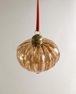 ZARA HOME ЕЛОЧНОЕ УКРАШЕНИЕ «ЮЛА» С РЕЛЬЕФНЫМ УЗОРОМ В ПОЛОСКУ, СЕРЕБРЯНЫЙ