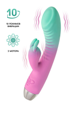 Мятно-розовый вибратор для точки G с клиторальным отростком Orchid - 21 см.