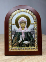 Матрона, икона арочная, красное дерево, эмаль 175х225