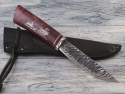 Якутский нож "Амга", сталь Х12МФ, рукоять стабилизированная карельская берёза в бордовом цвете