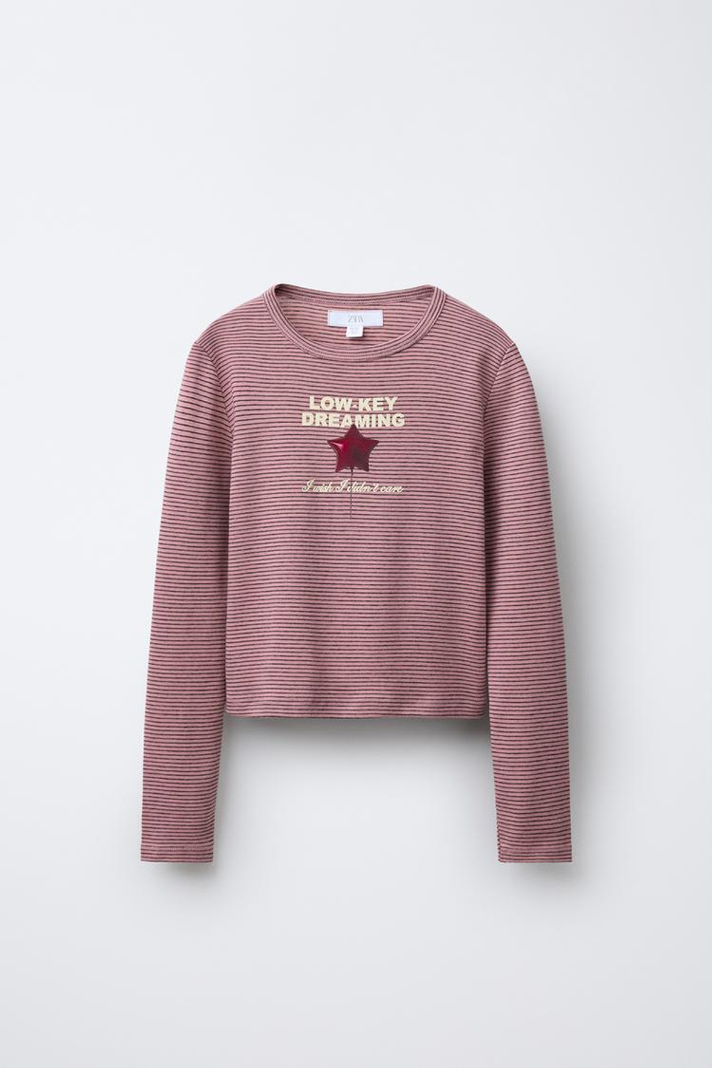 ZARA ЛОНГСЛИВ В ПОЛОСКУ С ПРИНТОМ, РОЗОВЫЙ