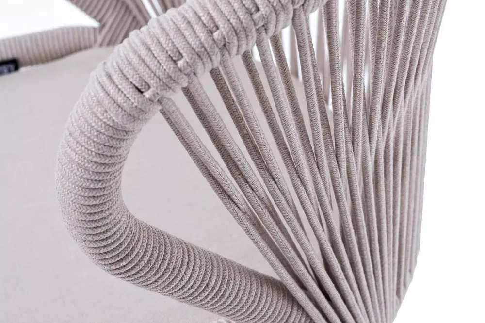 "Милан" стул плетеный из роупа, каркас алюминий (RAL1001), роуп бежевый круглый, ткань бежевая