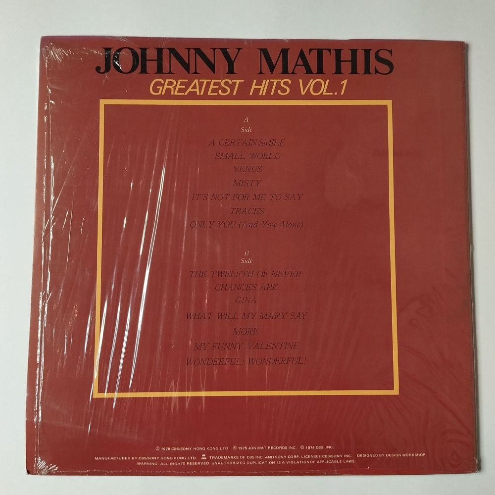 Винтажная виниловая пластинка LP Johnny Mathis Greatest Hits Vol. 1 (Hong Kong 1974)