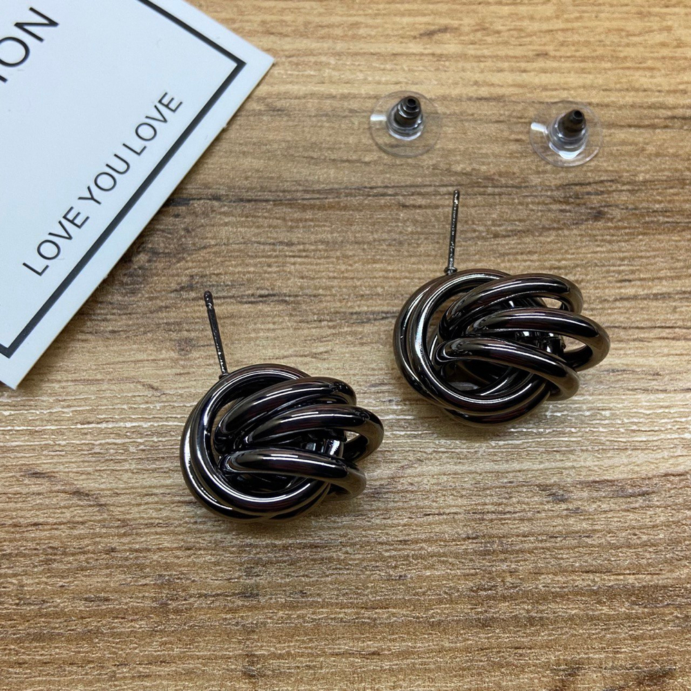 Серьги Fashion шесть колец (3/3) цвет графитовый глянцевый 2,5 см