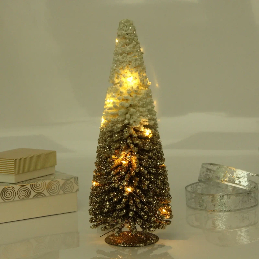 Сувенир с подсветкой «Волшебная ёлка» 15*40 см (батарейки 2 AA), Золото/Белый (свечение-теплый белый)