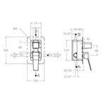 Встраиваемый смеситель для душа на 2 выхода PRISMA 421502SOC золото