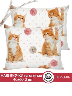 Наволочка комплект 2шт перкаль Сказка "Котята" 40x60 см на молнии