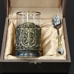 Подстаканник литье Юбилей 55 лет в подарочном футляре