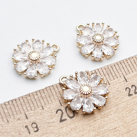 Подвеска Цветок, цвет золото+прозрачный, размер 15*12 мм, цена за 1 шт