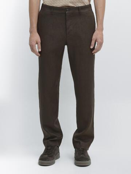 Massimo Dutti Зауженные льняные брюки, зеленый