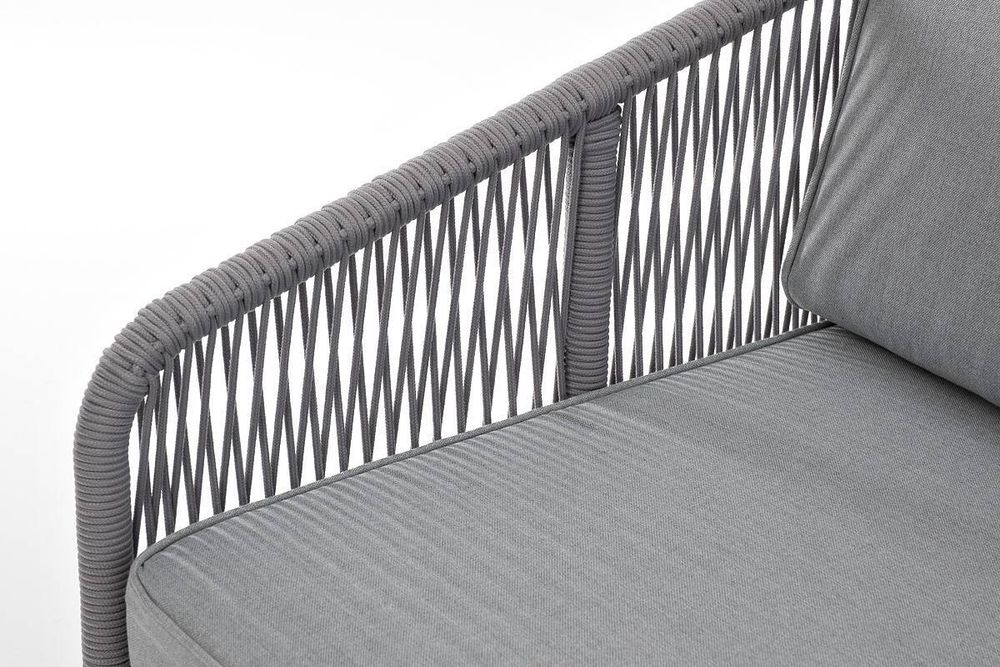 "Канны" диван модульный плетеный из роупа, каркас алюминий белый, роуп светло-серый круглый, ткань светло-серая