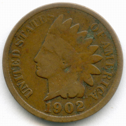 1 цент 1902 год. США. Голова индейца. Бронза F-VF