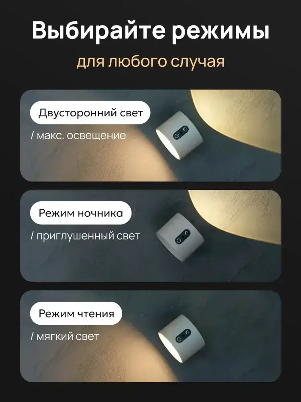 Светильник подвесной настенный, беспроводной светодиодный ночник прикроватный, бра на стену для чтения с пультом