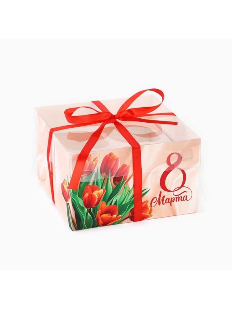 Коробка для капкейка «8 марта», 16×16×10 см