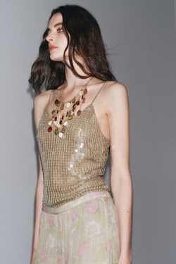 ZARA ТРИКОТАЖНЫЙ ТОП С ПАЙЕТКАМИ, ЗОЛОТИСТЫЙ