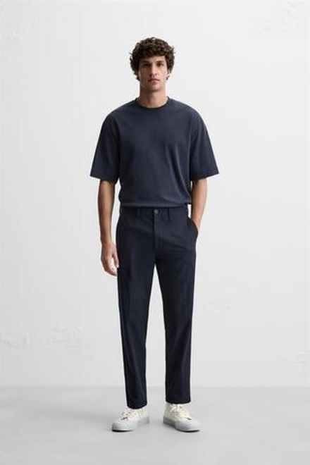ZARA БРЮКИ КОМФОРТНОЙ ПОСАДКИ ИЗ РЕЛЬЕФНОЙ ТКАНИ, СИНИЙ С МЕЛАНЖЕВЫМ ЭФФЕКТОМ