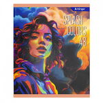 Тетрадь 48л., А5, клетка, Alingar "Splash colours", скрепка, мелованный картон (стандарт), выб УФ лак, блок офсет, 4 дизайна в пленке т/у